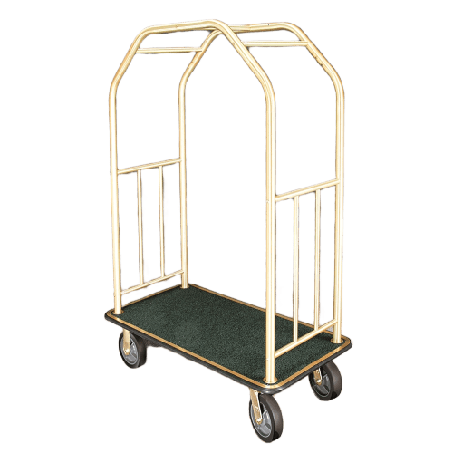 Bellman Cart 41", Four Wheel, Burgundy Carpet, Black Bumper & Wheels, Brass